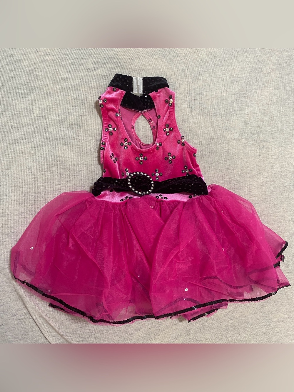 Little Girls' Hot Pink Sequin Tutu Dance Dress with Black Accents
